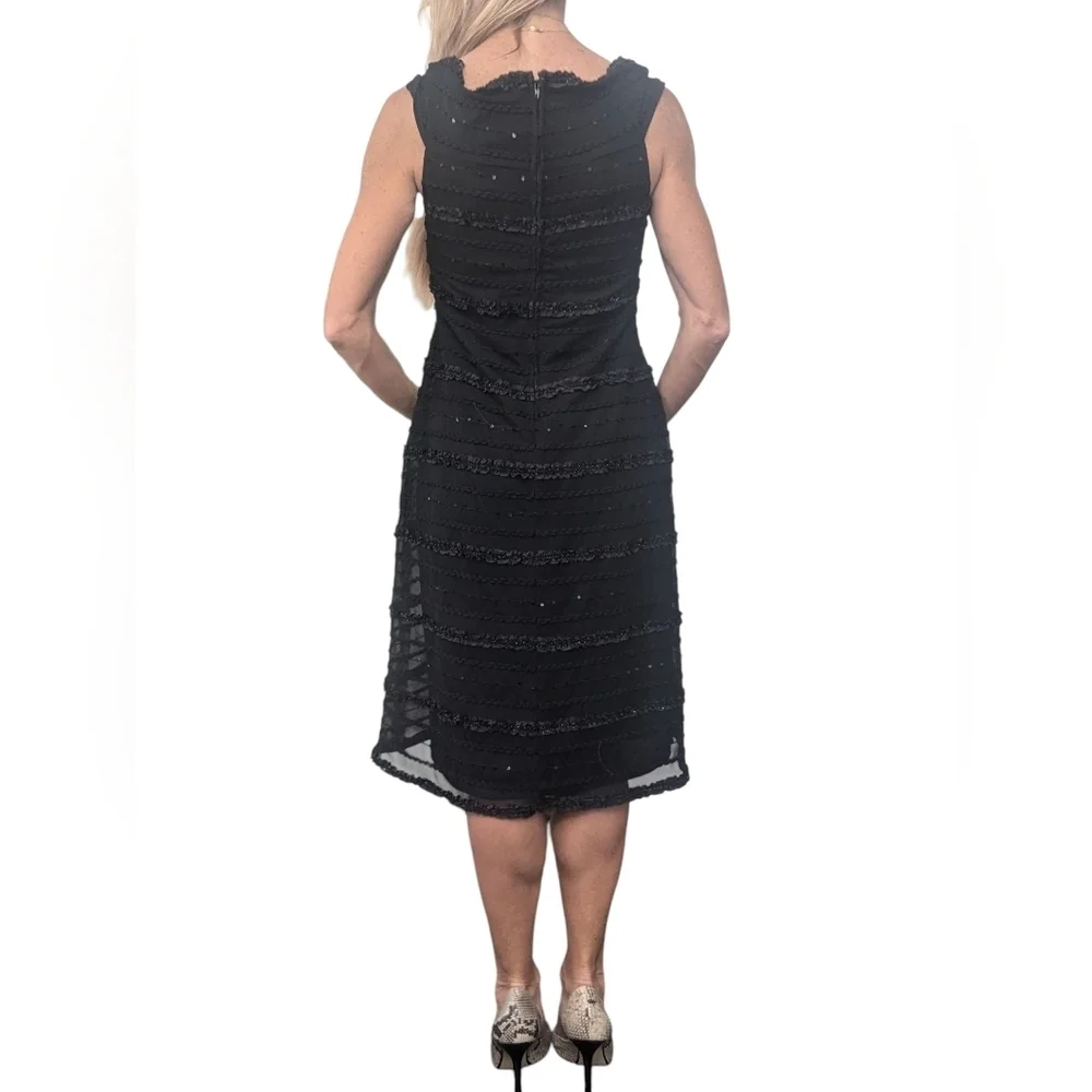 Vintage Tadashi Beaded Cocktail Dress Black Metallic Midi 90s Sz 10 - Picture 4 of 10